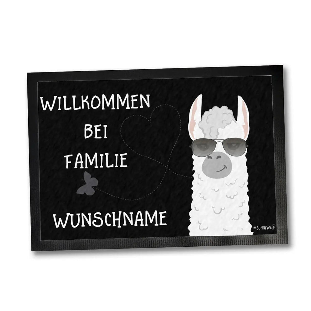 Fussmatte Alpaka personalisiert Willkommen bei Familie mit Wunschname - Sunnywall - Individualität trifft Design