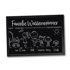 Fussmatte Familie personalisiert - Willkommen Familie - Kinder, Eltern, Oma, Opa, Hund Katze Personalisiert mit Strichmännchen und Wunschname - Sunnywall - Individualität trifft Design