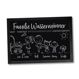 Fussmatte Familie personalisiert - Willkommen Familie - Kinder, Eltern, Oma, Opa, Hund Katze Personalisiert mit Strichmännchen und Wunschname - Sunnywall - Individualität trifft Design
