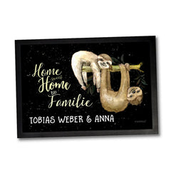 Fussmatte Faultier HOME sweet HOME Wunschname personalisiert - Sunnywall - Individualität trifft Design