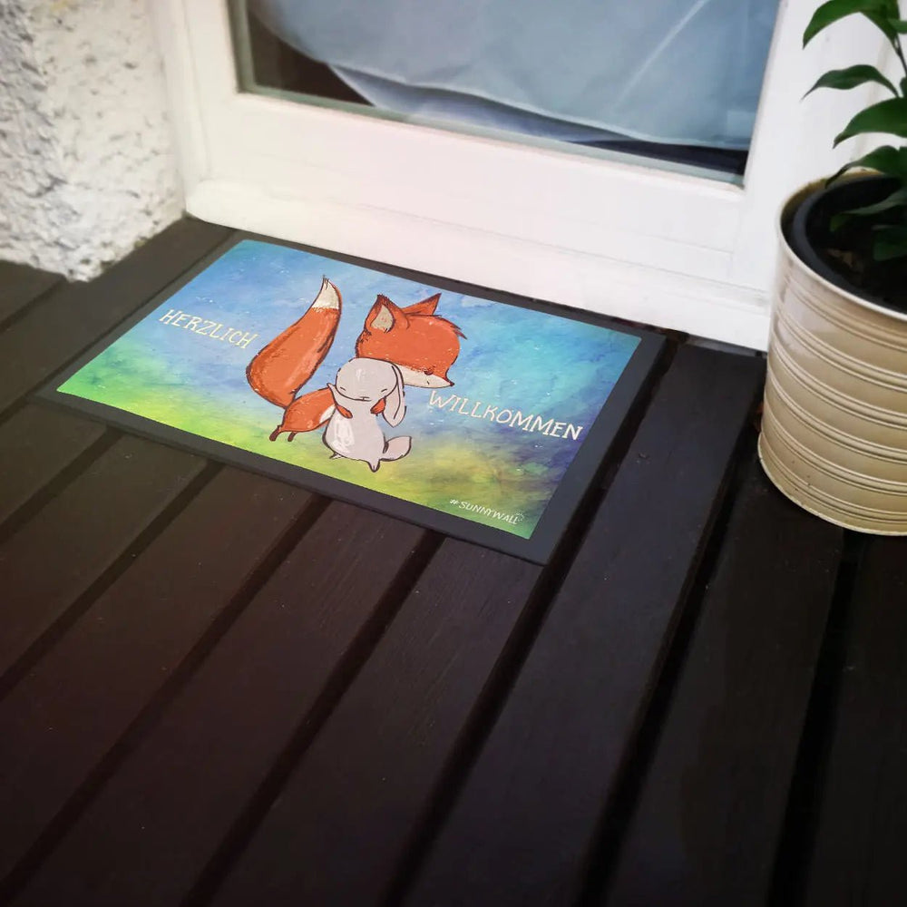 Fussmatte Fuchs und Hase Herzlich Willkommen in 3 Groessen - Sunnywall - Individualität trifft Design