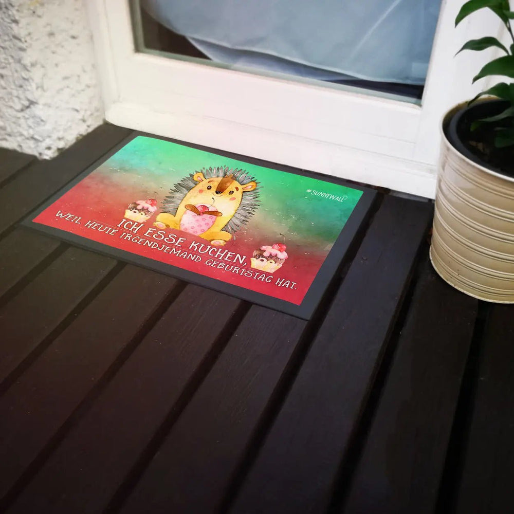 Fussmatte Geburtstag Igel - Ich esse Kuchen weil heute jemand feiert - Sunnywall - Individualität trifft Design