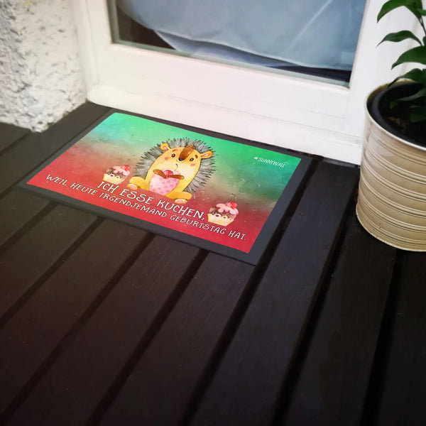 Fussmatte Geburtstag Igel - Ich esse Kuchen weil heute jemand feiert - Sunnywall - Individualität trifft Design
