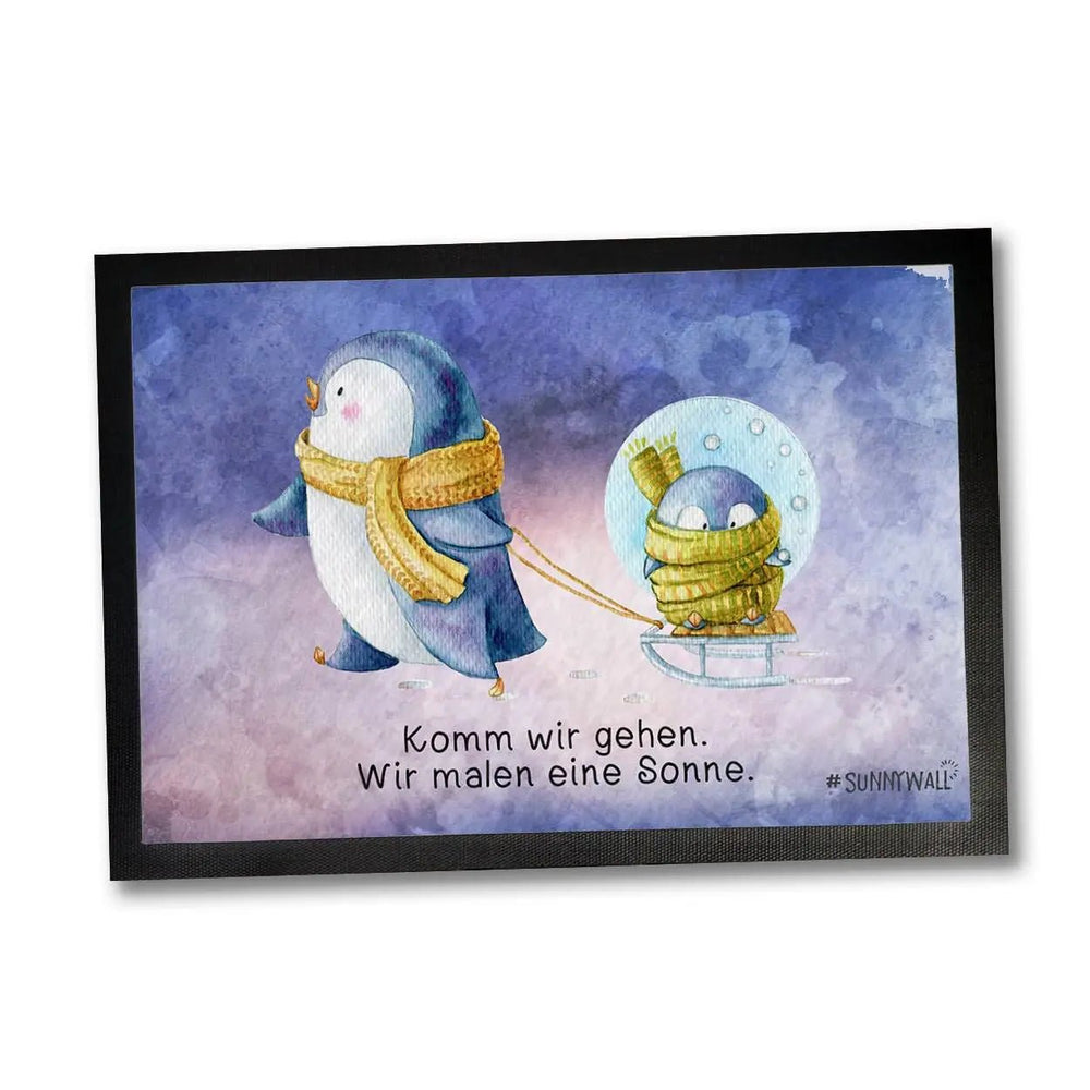 Fussmatte Pinguin Familie Komm wir gehen wir malen eine Sonne - Sunnywall - Individualität trifft Design