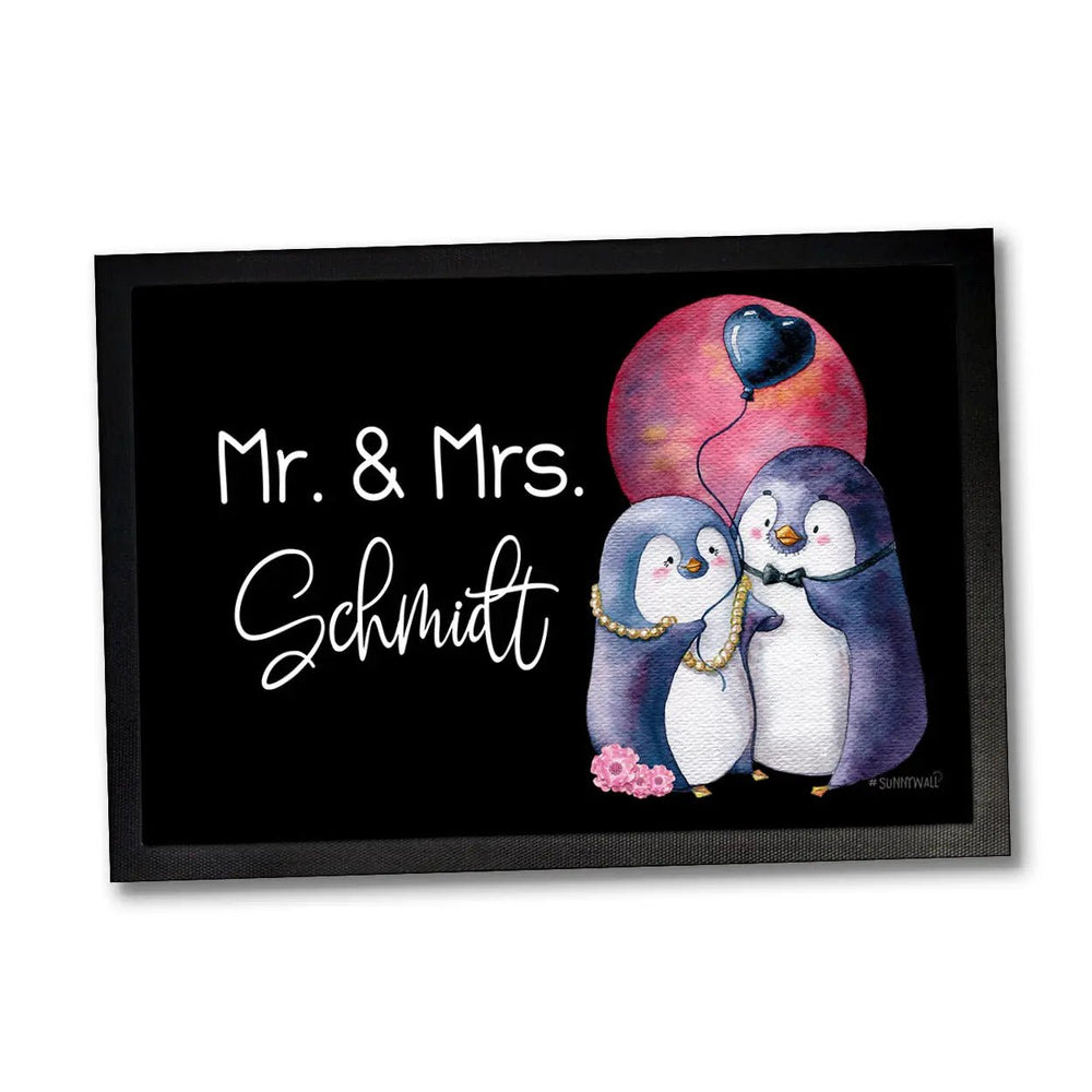 Fussmatte Pinguin personalisiert Mr und Mrs Wunschname - Sunnywall - Individualität trifft Design