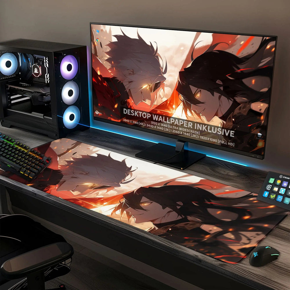 Gaming Mauspad XXL Anime Fight 90x40 | 80x30 | 45x40 cm PREMIUM-DICKE 4 MM - Sunnywall - Individualität trifft Design