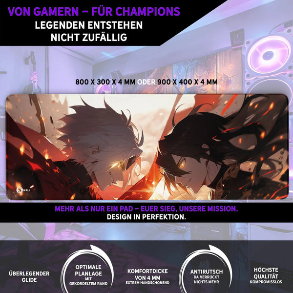 Gaming Mauspad XXL Anime Fight 90x40 | 80x30 | 45x40 cm PREMIUM-DICKE 4 MM - Sunnywall - Individualität trifft Design