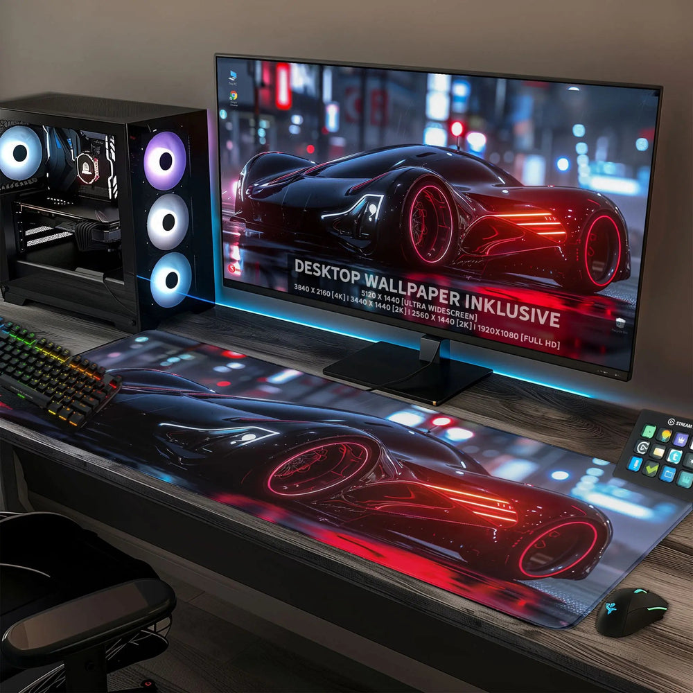 Gaming Mauspad XXL Black Red Car PREMIUM-DICKE 4 MM - Sunnywall - Individualität trifft Design