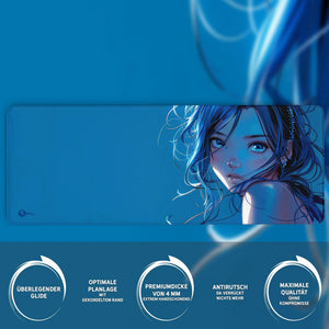 Gaming Mauspad XXL Blue Girl 90x40 | 80x30 | 45x40 cm PREMIUM-DICKE 4 MM - Sunnywall - Individualität trifft Design