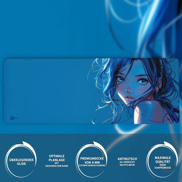 Gaming Mauspad XXL Blue Girl 90x40 | 80x30 | 45x40 cm PREMIUM-DICKE 4 MM - Sunnywall - Individualität trifft Design