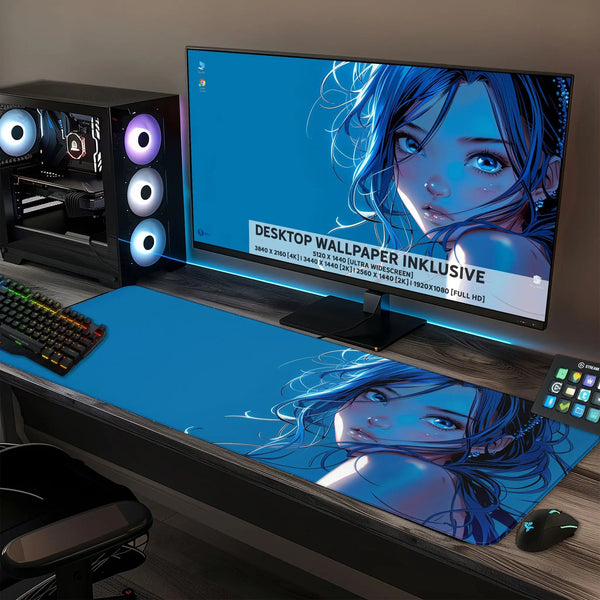 Gaming Mauspad XXL Blue Girl 90x40 | 80x30 | 45x40 cm PREMIUM-DICKE 4 MM - Sunnywall - Individualität trifft Design