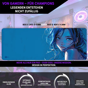 Gaming Mauspad XXL Blue Girl 90x40 | 80x30 | 45x40 cm PREMIUM-DICKE 4 MM - Sunnywall - Individualität trifft Design