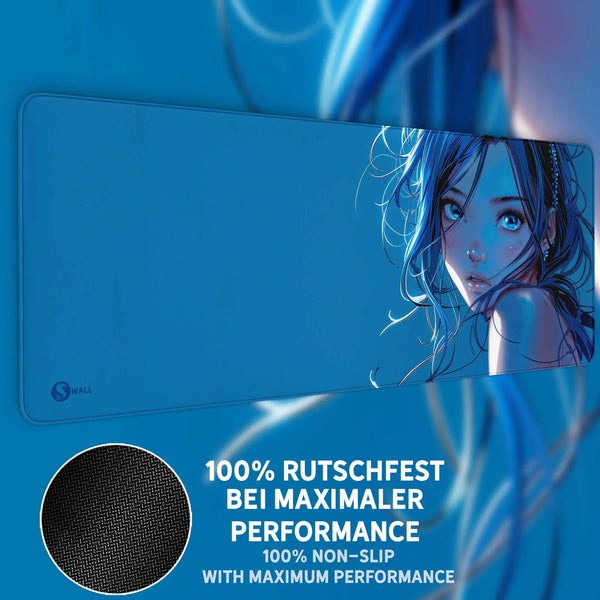 Gaming Mauspad XXL Blue Girl 90x40 | 80x30 | 45x40 cm PREMIUM-DICKE 4 MM - Sunnywall - Individualität trifft Design