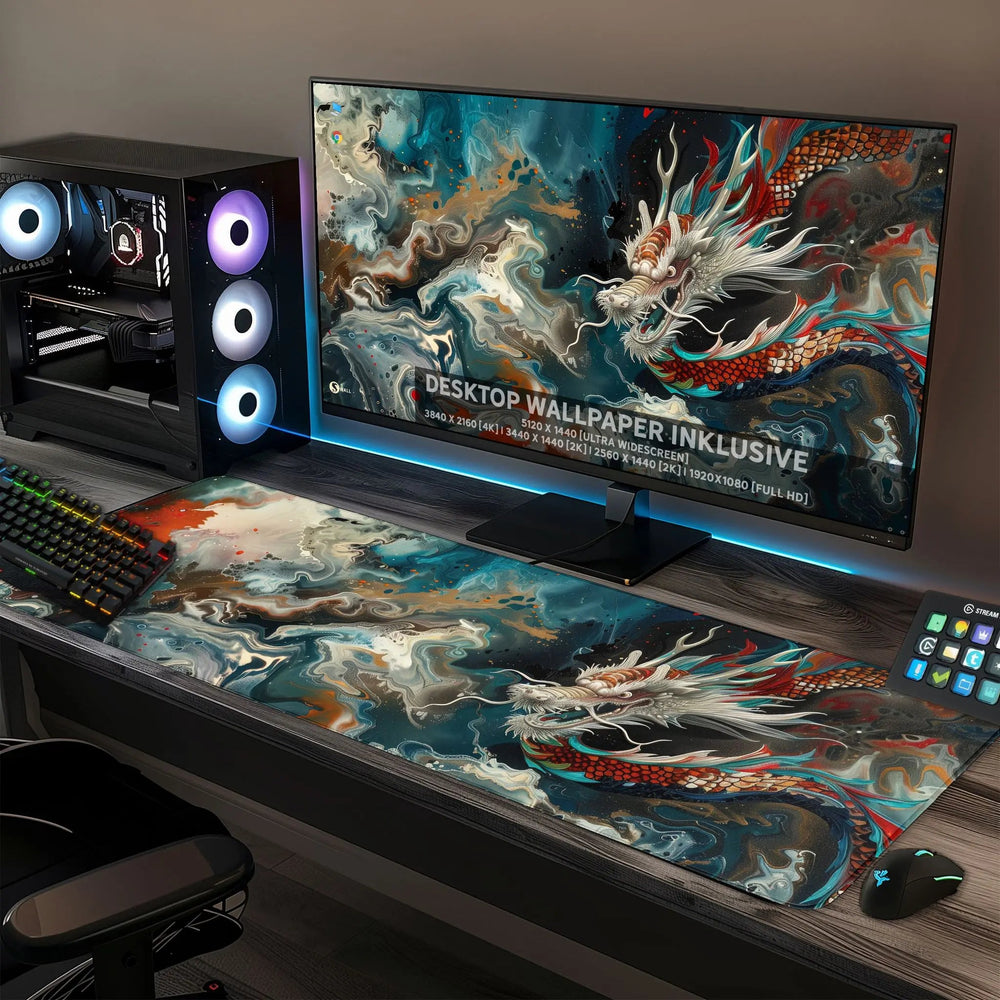 Gaming Mauspad XXL Chinese Dragon 90x40 | 80x30 | 45x40 cm 4mm Premiumdicke - Sunnywall - Individualität trifft Design
