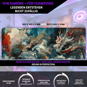 Gaming Mauspad XXL Chinese Dragon 90x40 | 80x30 | 45x40 cm 4mm Premiumdicke - Sunnywall - Individualität trifft Design