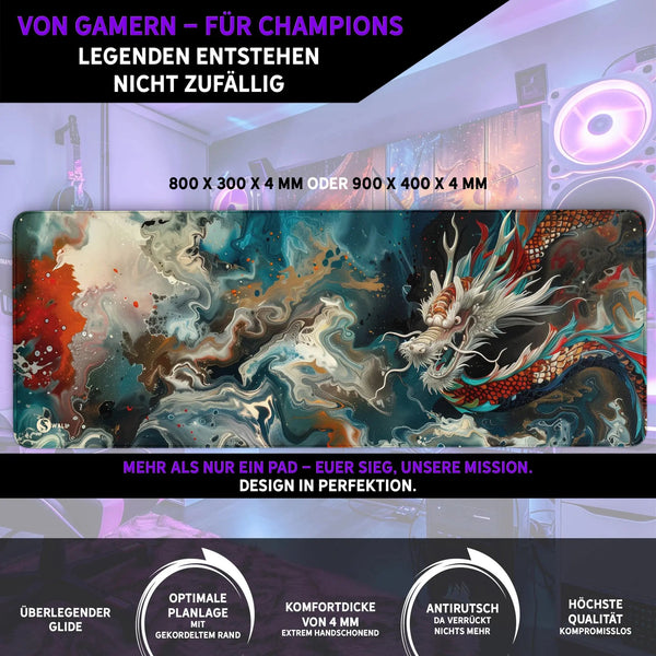 Gaming Mauspad XXL Chinese Dragon 90x40 | 80x30 | 45x40 cm 4mm Premiumdicke - Sunnywall - Individualität trifft Design
