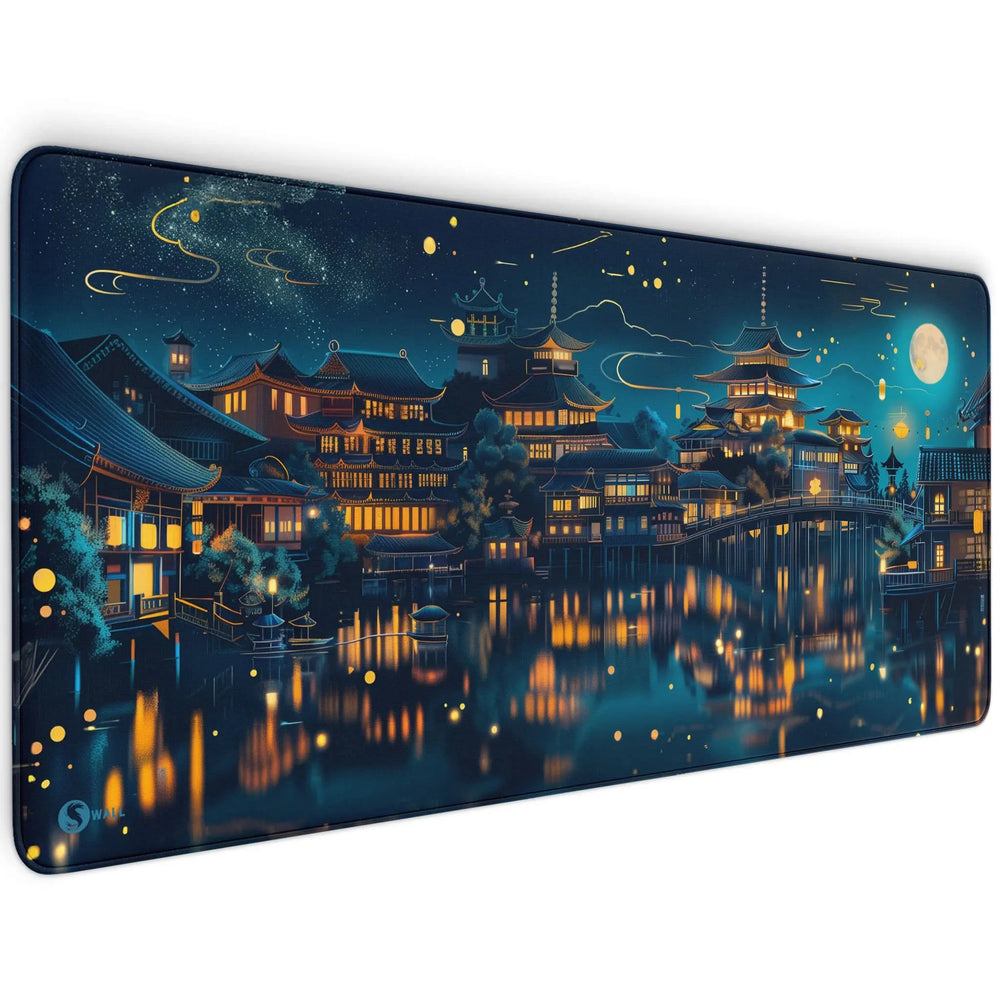 Gaming Mauspad XXL Chinesischer Tempel bei Nacht PREMIUM-DICKE 4 MM - Sunnywall - Individualität trifft Design