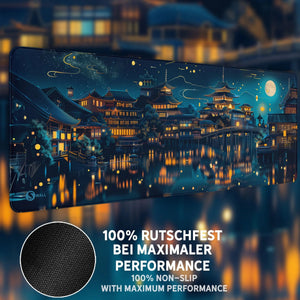 Gaming Mauspad XXL Chinesischer Tempel bei Nacht PREMIUM-DICKE 4 MM - Sunnywall - Individualität trifft Design