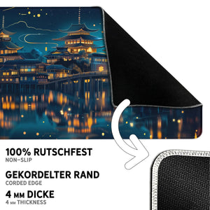 Gaming Mauspad XXL Chinesischer Tempel bei Nacht PREMIUM-DICKE 4 MM - Sunnywall - Individualität trifft Design