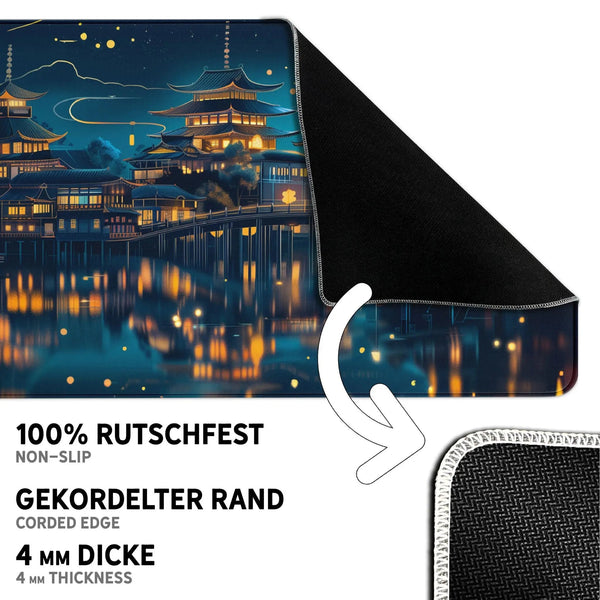 Gaming Mauspad XXL Chinesischer Tempel bei Nacht PREMIUM-DICKE 4 MM - Sunnywall - Individualität trifft Design
