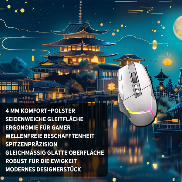 Gaming Mauspad XXL Chinesischer Tempel bei Nacht PREMIUM-DICKE 4 MM - Sunnywall - Individualität trifft Design