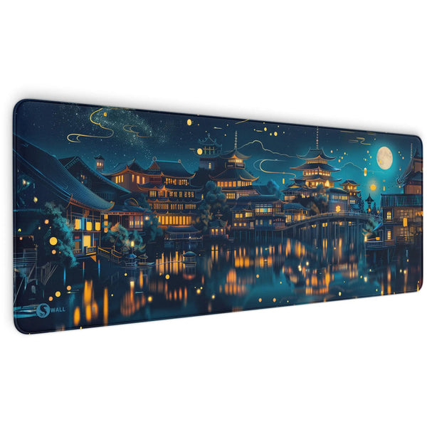 Gaming Mauspad XXL Chinesischer Tempel bei Nacht PREMIUM-DICKE 4 MM - Sunnywall - Individualität trifft Design
