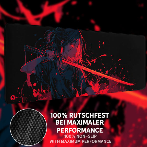 Gaming Mauspad XXL Crimson Katana Samurai Girl 90x40 | 80x30 | 45x40 cm 4mm Premiumdicke - Sunnywall - Individualität trifft Design