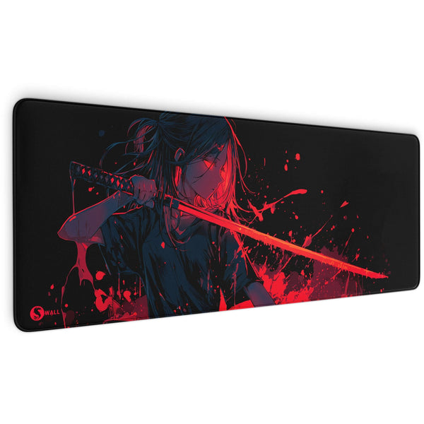 Gaming Mauspad XXL Crimson Katana Samurai Girl 90x40 | 80x30 | 45x40 cm 4mm Premiumdicke - Sunnywall - Individualität trifft Design