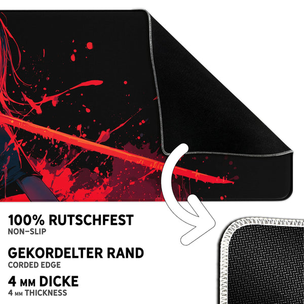 Gaming Mauspad XXL Crimson Katana Samurai Girl 90x40 | 80x30 | 45x40 cm 4mm Premiumdicke - Sunnywall - Individualität trifft Design