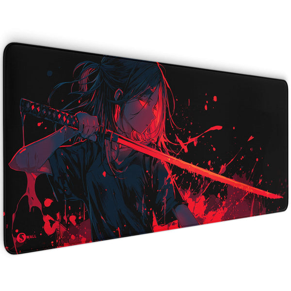 Gaming Mauspad XXL Crimson Katana Samurai Girl 90x40 | 80x30 | 45x40 cm 4mm Premiumdicke - Sunnywall - Individualität trifft Design