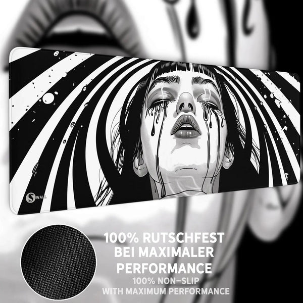 Gaming Mauspad XXL Crying Girl Black n White 90x40 | 80x30 | 45x40 cm 4mm Premium - Sunnywall - Individualität trifft Design