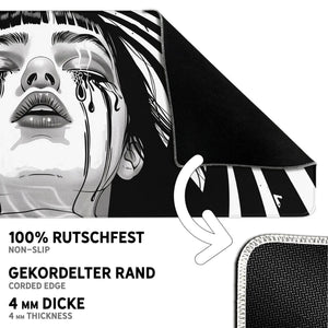 Gaming Mauspad XXL Crying Girl Black n White 90x40 | 80x30 | 45x40 cm 4mm Premium - Sunnywall - Individualität trifft Design