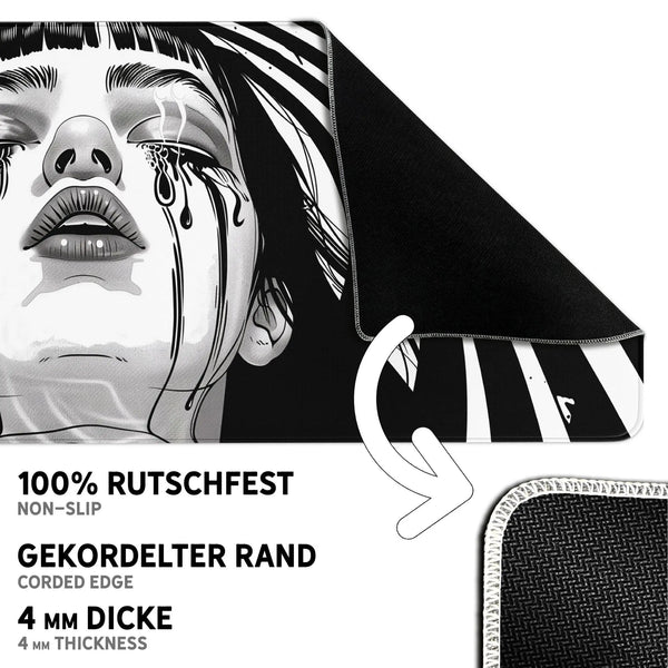 Gaming Mauspad XXL Crying Girl Black n White 90x40 | 80x30 | 45x40 cm 4mm Premium - Sunnywall - Individualität trifft Design