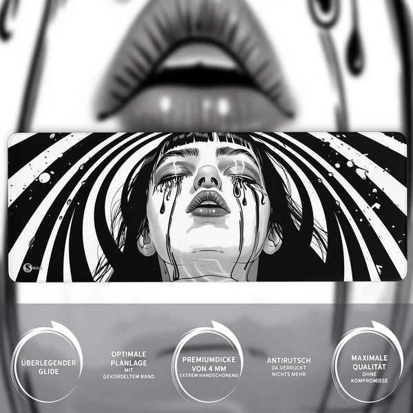 Gaming Mauspad XXL Crying Girl Black n White 90x40 | 80x30 | 45x40 cm 4mm Premium - Sunnywall - Individualität trifft Design