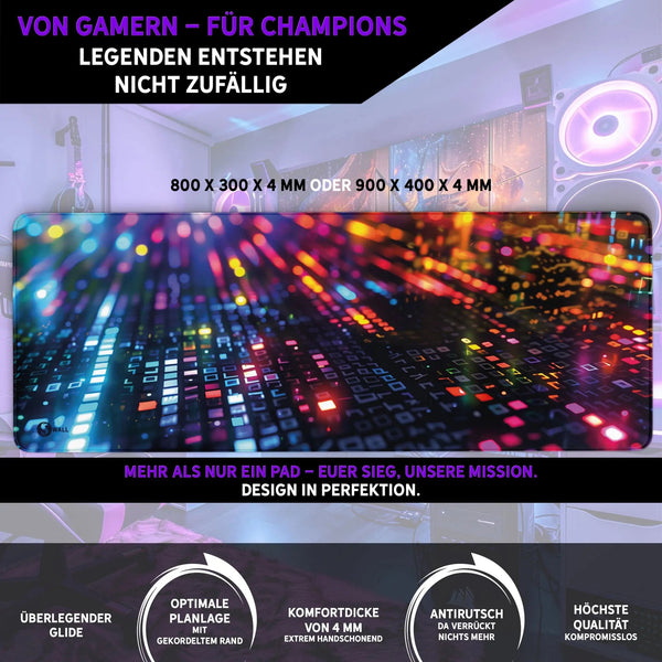 Gaming Mauspad XXL Datamosh Matrix 90x40 | 80x30 | 45x40 cm 4mm rutschfest Premium Dicke - Sunnywall - Individualität trifft Design