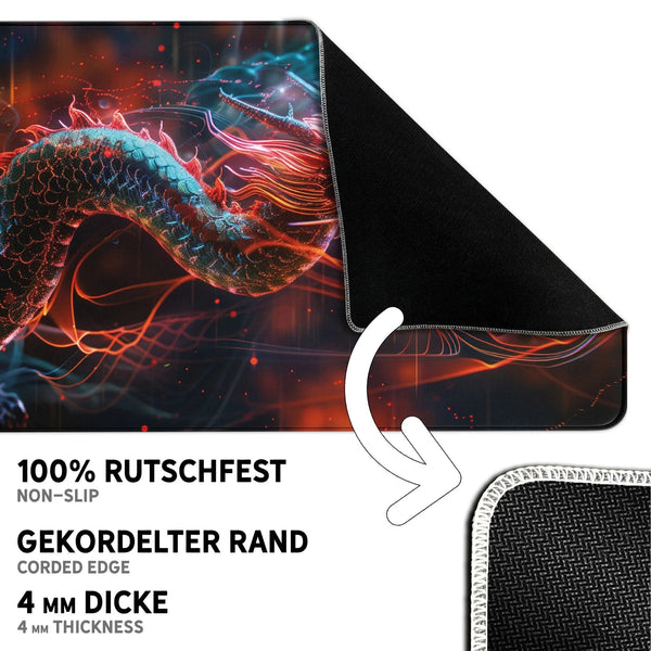 Gaming Mauspad XXL Dragon Glow 90x40 | 80x30 | 45x40 cm 4mm Premium Dicke - Sunnywall - Individualität trifft Design