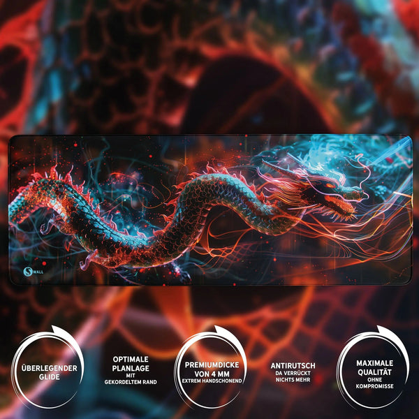 Gaming Mauspad XXL Dragon Glow 90x40 | 80x30 | 45x40 cm 4mm Premium Dicke - Sunnywall - Individualität trifft Design