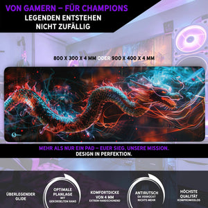 Gaming Mauspad XXL Dragon Glow 90x40 | 80x30 | 45x40 cm 4mm Premium Dicke - Sunnywall - Individualität trifft Design