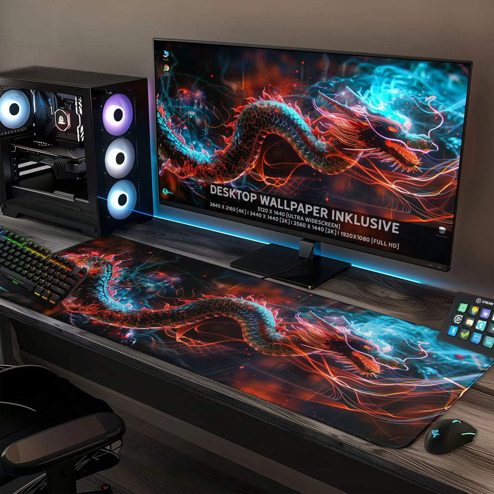 Gaming Mauspad XXL Dragon Glow 90x40 | 80x30 | 45x40 cm 4mm Premium Dicke - Sunnywall - Individualität trifft Design
