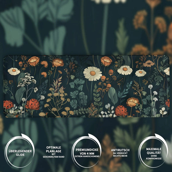 Gaming Mauspad XXL Floral Blumengarten 90x40 | 80x30 | 45x40 cm 4mm Premium Dicke - Sunnywall - Individualität trifft Design