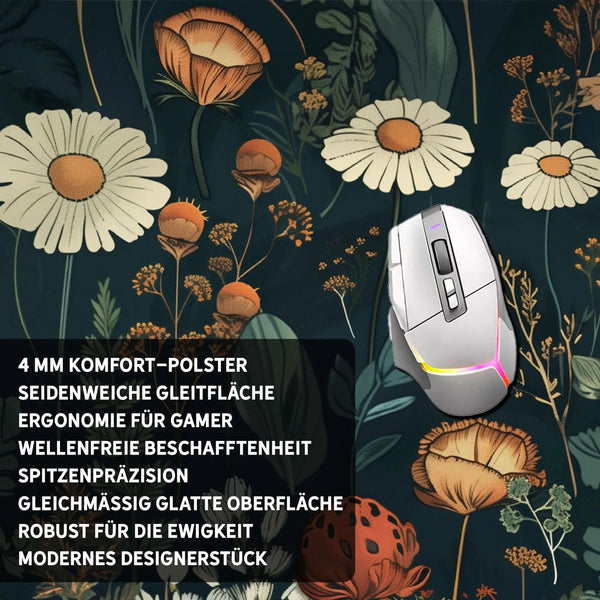 Gaming Mauspad XXL Floral Blumengarten 90x40 | 80x30 | 45x40 cm 4mm Premium Dicke - Sunnywall - Individualität trifft Design