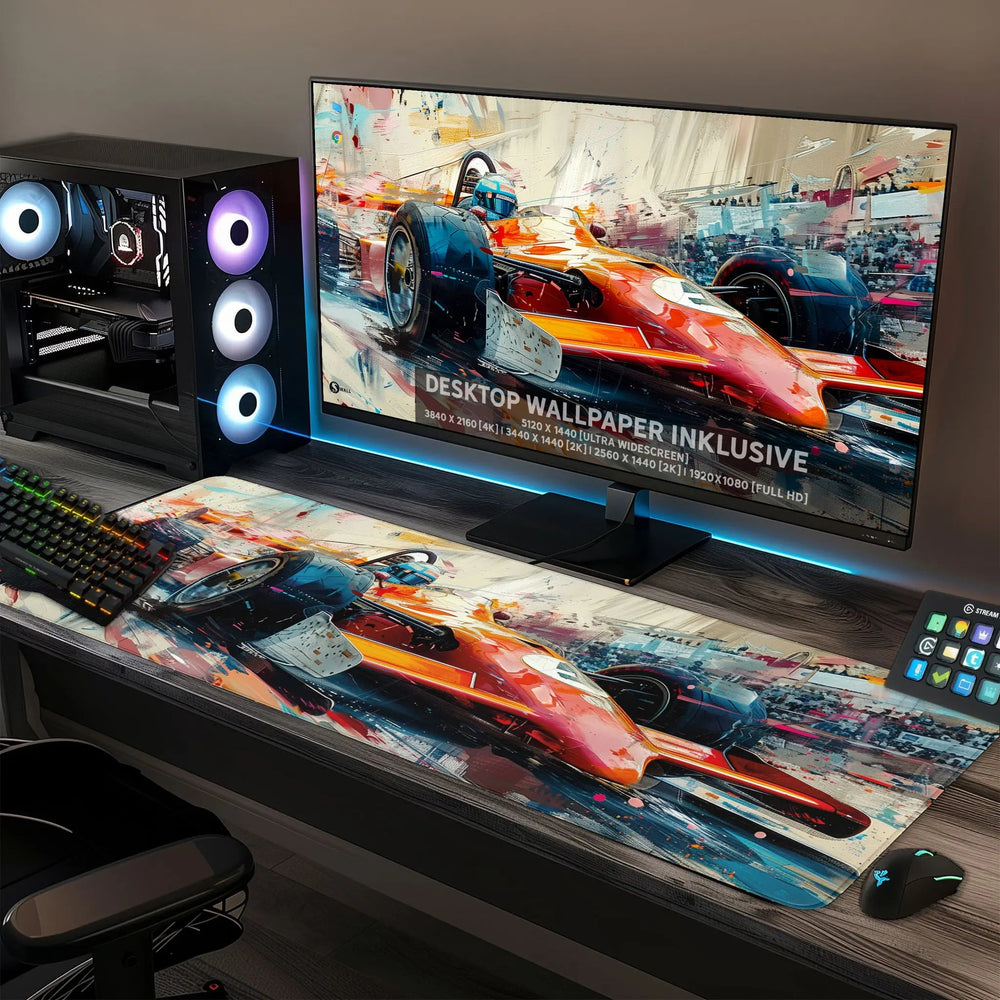 Gaming Mauspad XXL Formel 1 F1 Rennwagen 90x40 | 80x30 | 45x40 cm 4mm Premium - Sunnywall - Individualität trifft Design