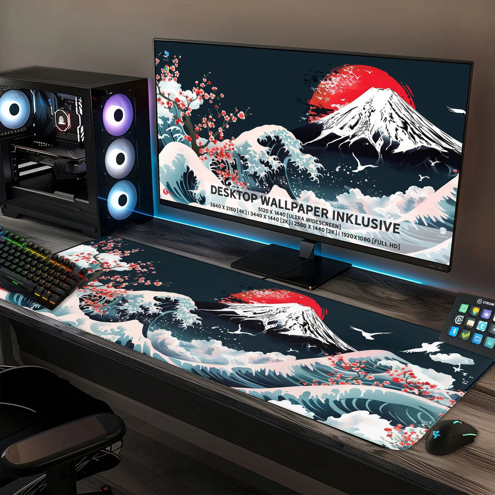 Gaming Mauspad XXL Fujiyama Sakura 90x40 | 80x30 | 45x40 cm 4mm Premium - Sunnywall - Individualität trifft Design