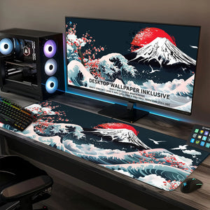Gaming Mauspad XXL Fujiyama Sakura 90x40 | 80x30 | 45x40 cm 4mm Premium - Sunnywall - Individualität trifft Design