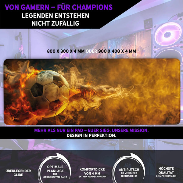 Gaming Mauspad XXL Fussball Hot 90x40 | 80x30 | 45x40 cm PREMIUM-DICKE 4 MM - Sunnywall - Individualität trifft Design