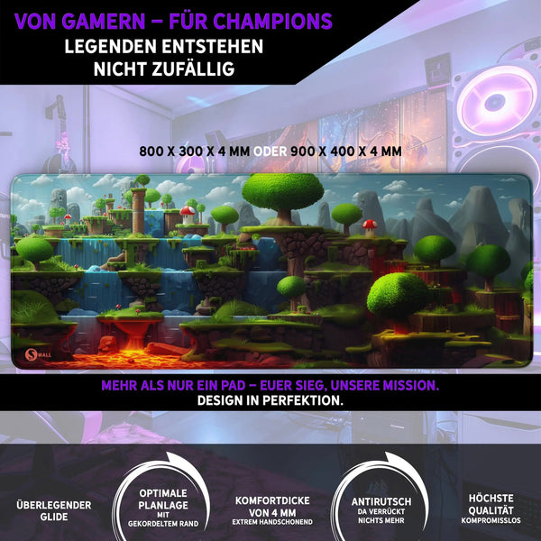 Gaming Mauspad XXL Game 2d World Jump´n Run 90x40 | 80x30 | 45x40 cm PREMIUM-DICKE 4 MM - Sunnywall - Individualität trifft Design