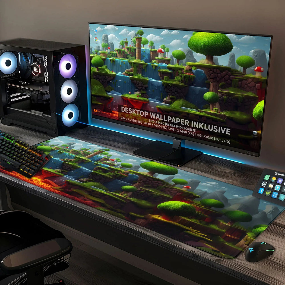 Gaming Mauspad XXL Game 2d World Jump´n Run 90x40 | 80x30 | 45x40 cm PREMIUM-DICKE 4 MM - Sunnywall - Individualität trifft Design