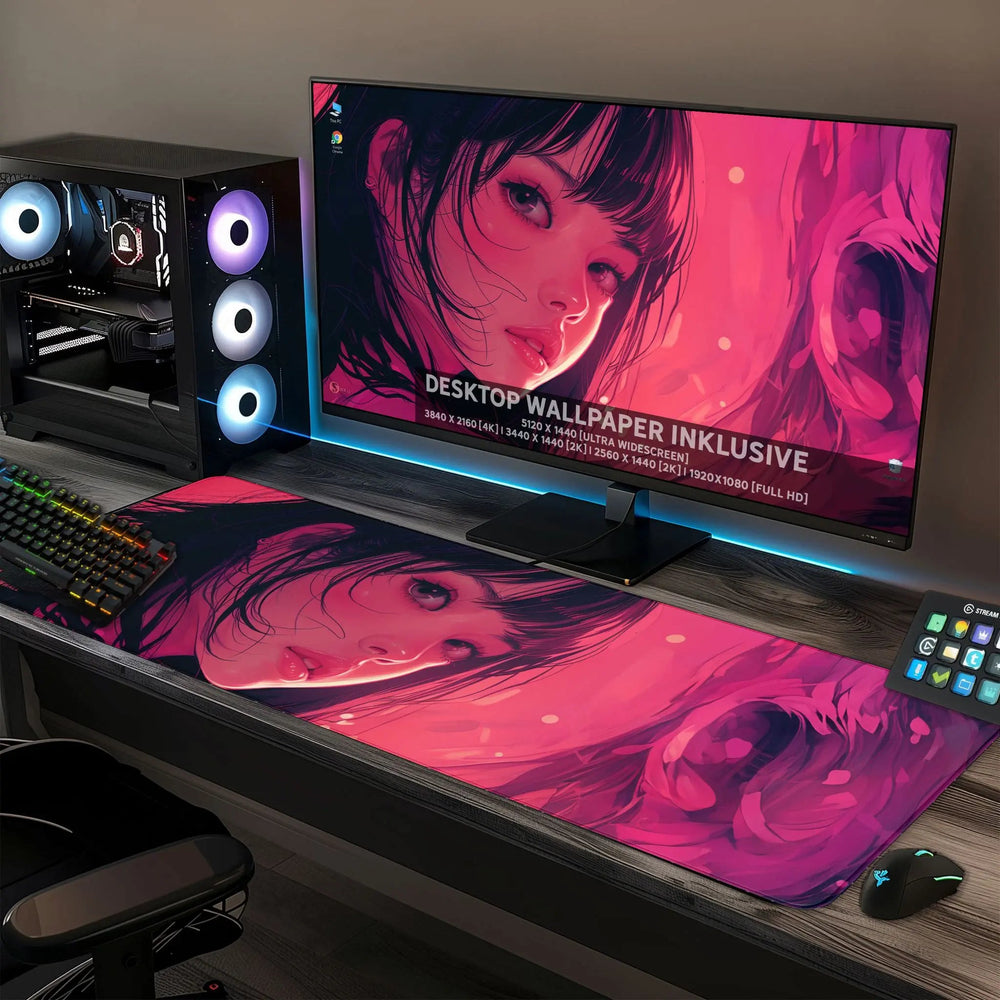 Gaming Mauspad XXL Girl in Pink PREMIUM-DICKE 4 MM - Sunnywall - Individualität trifft Design