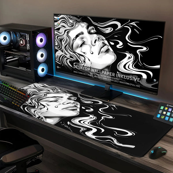 Gaming Mauspad XXL Ink Girl Premium 4mm dick - Sunnywall - Individualität trifft Design