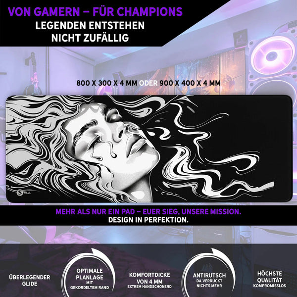 Gaming Mauspad XXL Ink Girl Premium 4mm dick - Sunnywall - Individualität trifft Design